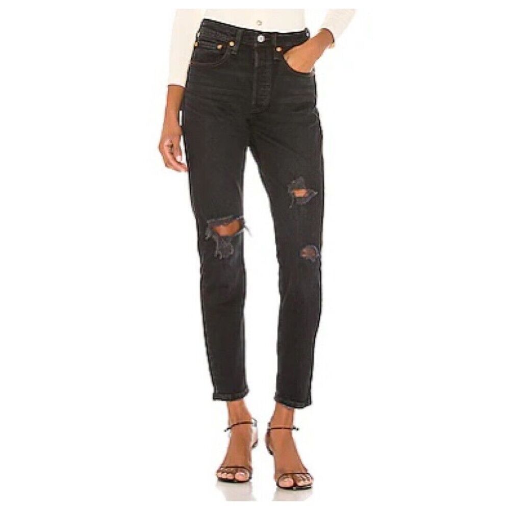 Levi’s Premium 501 Skinny Jeans Women’s Size 27 Wild Bunch Distressed Raw‎ Hem